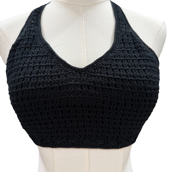 Bohemian Crochet Halter Crop Top Festival Coachella Summer Black Small Handmade - Picture 6 of 10
